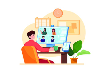 Naklejka premium Online Conference Meeting Illustration concept