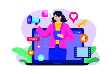 Marketing Communications Manager Illustration concept. Flat illustration isolated on white background