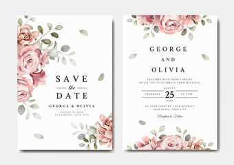 Wedding invitation template with pink and red floral © Yorda