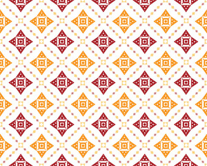 Geometric ethnic tribal fabric design, Abstract background. Design for background, wallpapers, paints, carpet, clothing. Vector illustration. Navajo red and yellow seamless pattern on white background