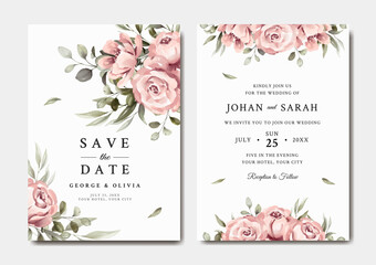 Beautiful wedding invitation template with pink floral