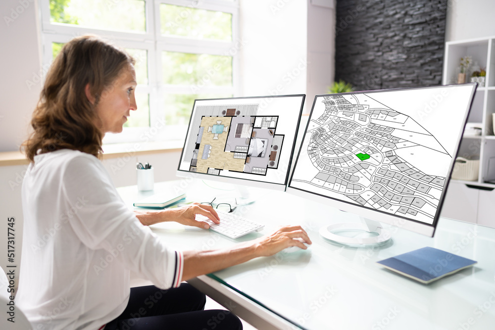 Aufkleber Developer Looking At Land Plot Map