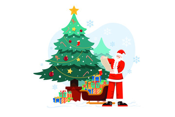 Santa With Christmas Gift List Illustration concept. Flat illustration isolated on white background