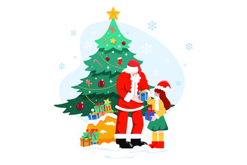 Santa Giving Christmas Gifts Illustration concept. Flat illustration isolated on white background