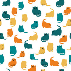 vector cute cat bright  vintage seamless pattern funny face  illustration for paper wallpaper cloth