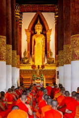 Thai monks sit and pray for religious ceremonies
Wat Boon Yuen Phra Aram Luang, Wiang Sa District,...