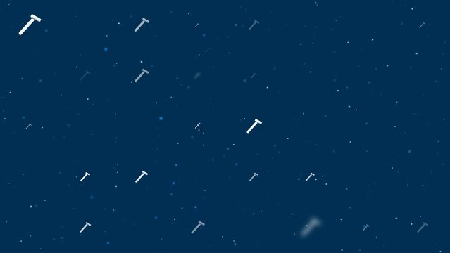 Template animation of evenly spaced mens razor symbols of different sizes and opacity. Animation of transparency and size. Seamless looped 4k animation on dark blue background with stars