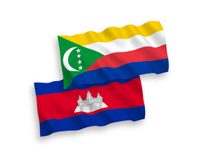 Flags of Union of the Comoros and Kingdom of Cambodia on a white background