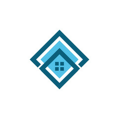 blue diamond house building logo design
