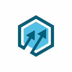 blue hexagon arrow logo design