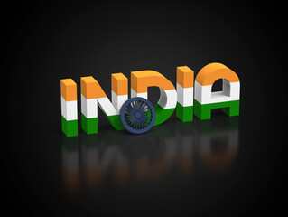 3D Illustration of India Text typography - Indian national flag