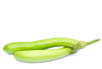Fresh green long Thai eggplants  isolated on white background. Concept : Organic vegetables. Healthy food that can cook in variety menu or eat as fresh vegetables with other food. Agriculture crops. 
