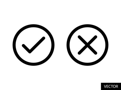 Tick and Cross check mark vector icons in line style design for website design, app, UI, isolated on white background. Editable stroke. Vector illustration.