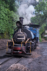 Darjeeling, West Bengal, India - Close up detail of steam engine toy train of Darjeeling Himalayan...