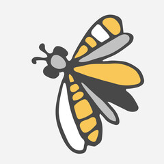 Butterfly, moth gray contour, yellow belly. Botanical natural vector element on white background. For textile factories, prints and printing on paper.
