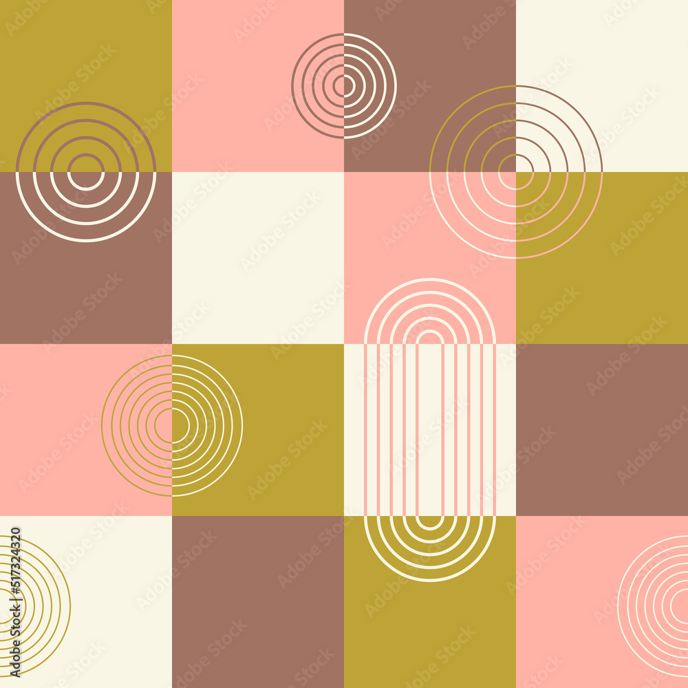 Poster Geometric pattern of squares. Composition of squares and striped circles abstract for print and interior.