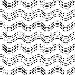 The waves are simple black on a white background. Vector and seamless waves for print. Decor design of wavy stripes.