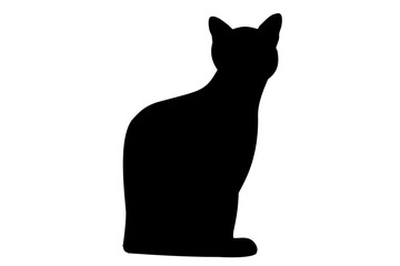 black silhouette of a cat, on a white background, side view