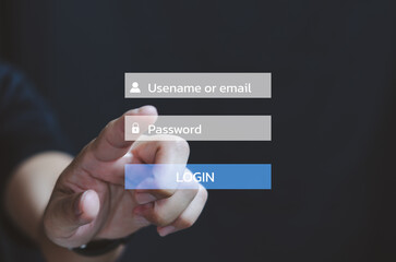 Businessman touching on virtual screen Password Usename or email login account online.