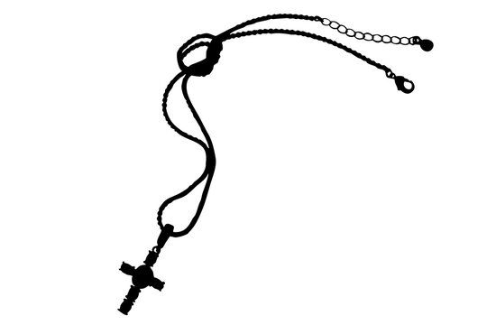 a chain with a cross in a black outline on a white background