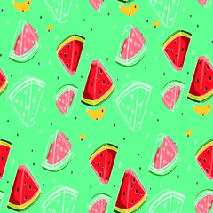 Watermelons slices and seeds pattern. Seamless vector background