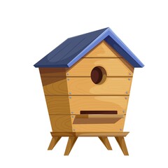 Wooden house for honey bees, isolated cute garden home and hive for swarm of honeybees