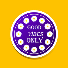 Blue sticker with chamomile and an inscription 