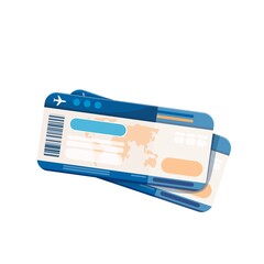Airplane tickets, blank paper cards to pass airline gates in airport and fly plane
