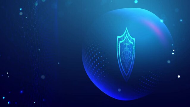 Internet security for computer, vpn safety cyber shield concept. Data security illustration protection shield. Privacy secure blue technology background seamless loop 4k.