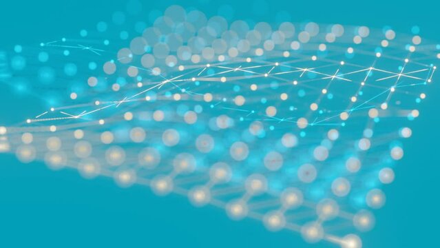 datalink plexus swaying and moving animation on the light blue background with many illuminated particles.