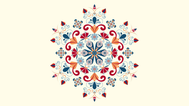 Abstract Floral Motif, Rosemaling Mandala, Geometric Design For Packaging, Botanical Vector Illustration