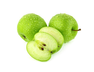 green apple with drop of water isolated on white background.