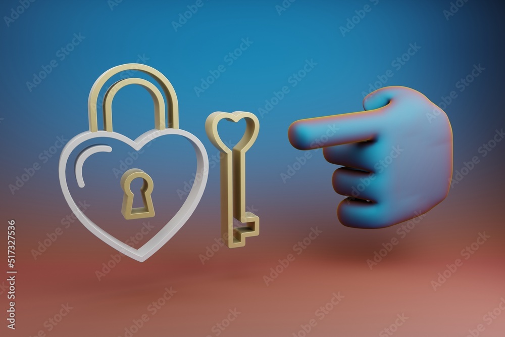 Leinwandbilder beautiful illustrations abstract hand index finger points to heart padlock symbol icon on a multicol