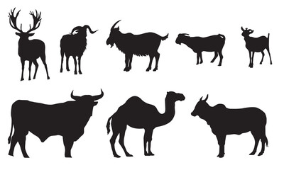 Set of Sacrificial Animals Silhouettes isolated on white background. Vector illustration
