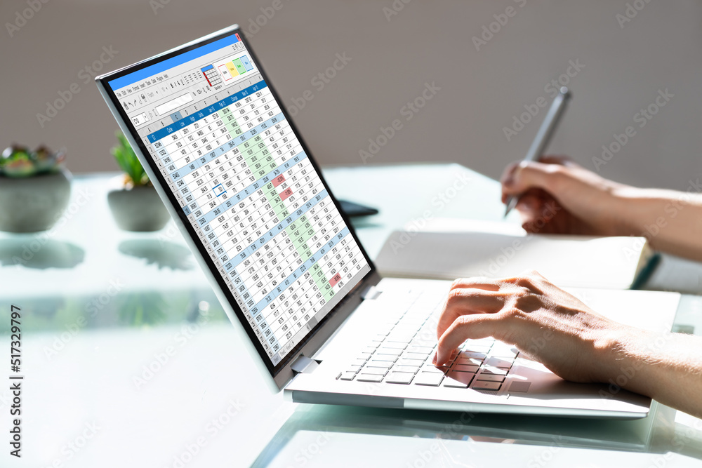 Poster analyst employee working with spreadsheet