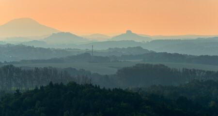 Sunrise landscape in Bastei rocks, Germany