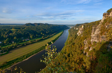 Fototapeta na wymiar Autumn landscape with Elbe river in Bastei rocks, Germany