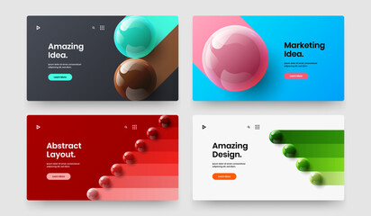 Trendy 3D balls presentation concept bundle. Unique site design vector layout set.