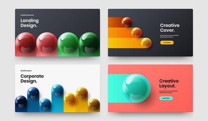 Geometric web banner design vector concept bundle. Abstract realistic spheres flyer template composition.