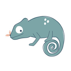 Vector illustration funny chameleon with a butterfly on his nose