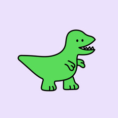 Funny cute dinosaur illustration with editable stroke. Childish cartoon t-rex icon.