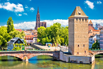 Strasbourg Barrage Vauban scenic river and architecture view - obrazy, fototapety, plakaty