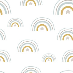 Seamless pattern with cute rainbows scandinavian style, pastel