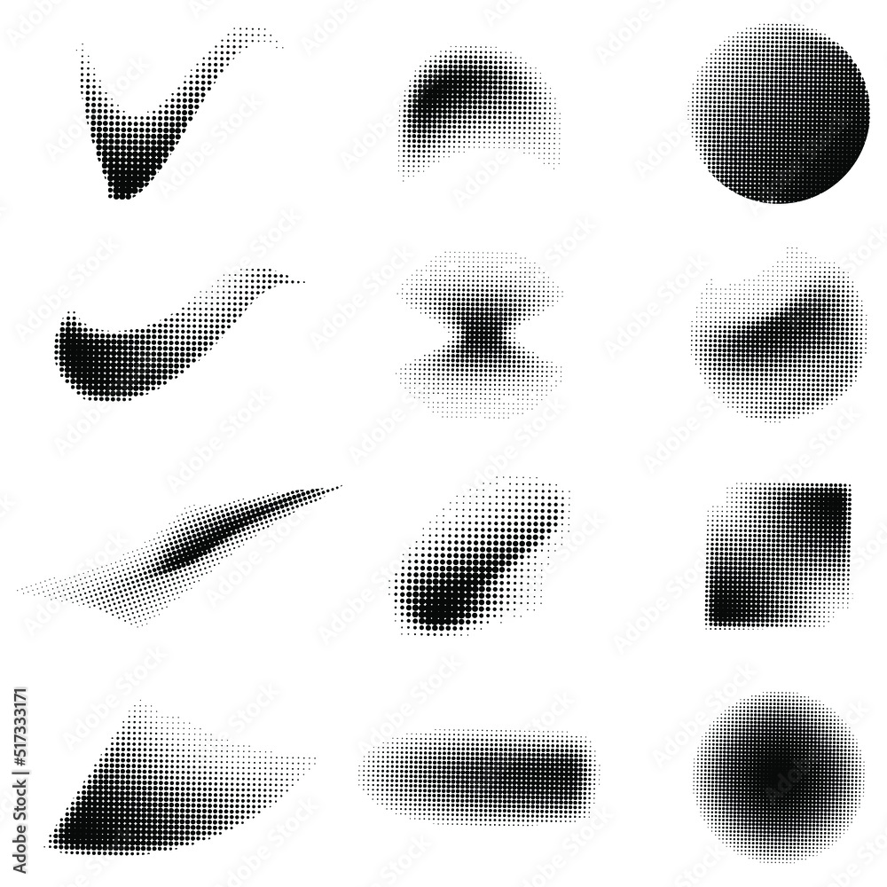 Wall mural halftone effect design elements. halftone shapes. vector illustration. abstract background