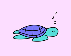 Cute sleeping turtle illustration with editable stroke.