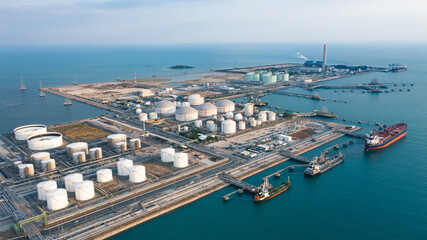 Aerial view of Oil refinery or petroleum refinery in the industrial factory of heavy industry, oil...