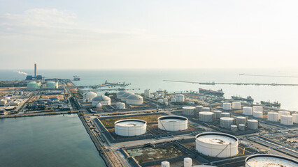 Aerial view of Oil refinery or petroleum refinery in the industrial factory of heavy industry, oil...