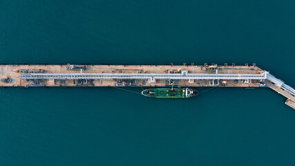 Aerial view of Modern logistic sea harbor with transshipment equipment for Crude oil tanker or Gas...