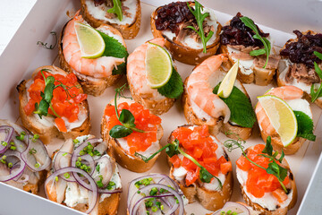 set of bruschetta in a box catering