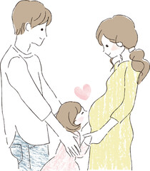 妊婦さんとその家族（旦那さんと娘）